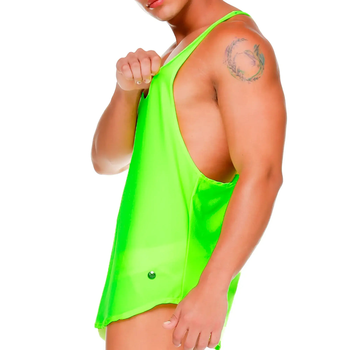 Vibrant neon green satin tank top gigo arab yellow tank with single side button closure