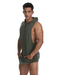 Olive green sleeveless hoodie with hood and side slits from gigo atleta green hoody tshirt collection