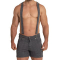 Gray plaid suspenders with matching shorts in classic check pattern featuring metal clasps from gigo aventurer