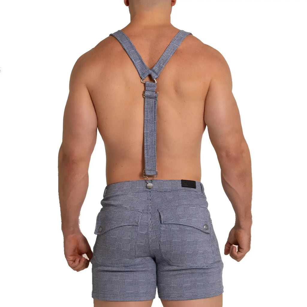 Blue and white plaid suspenders with matching shorts from gigo aventurer blue square short set for casual wear