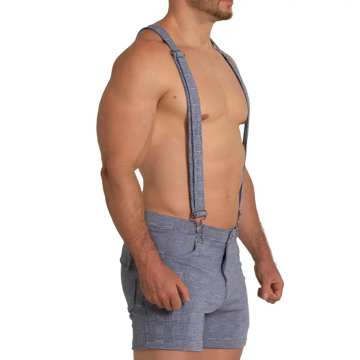 Blue plaid suspenders with matching shorts from gigo aventurer blue square short set for casual wear