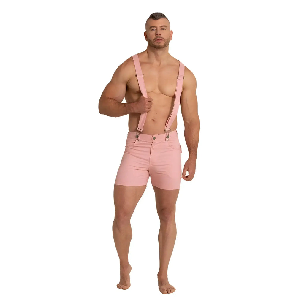 Pink denim shorts with matching suspenders from gigo aventurer featuring durable cotton fabric for casual wear