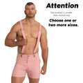 Pink suspenders with metal clasps worn over matching pink shorts in gigo aventurer pink short set