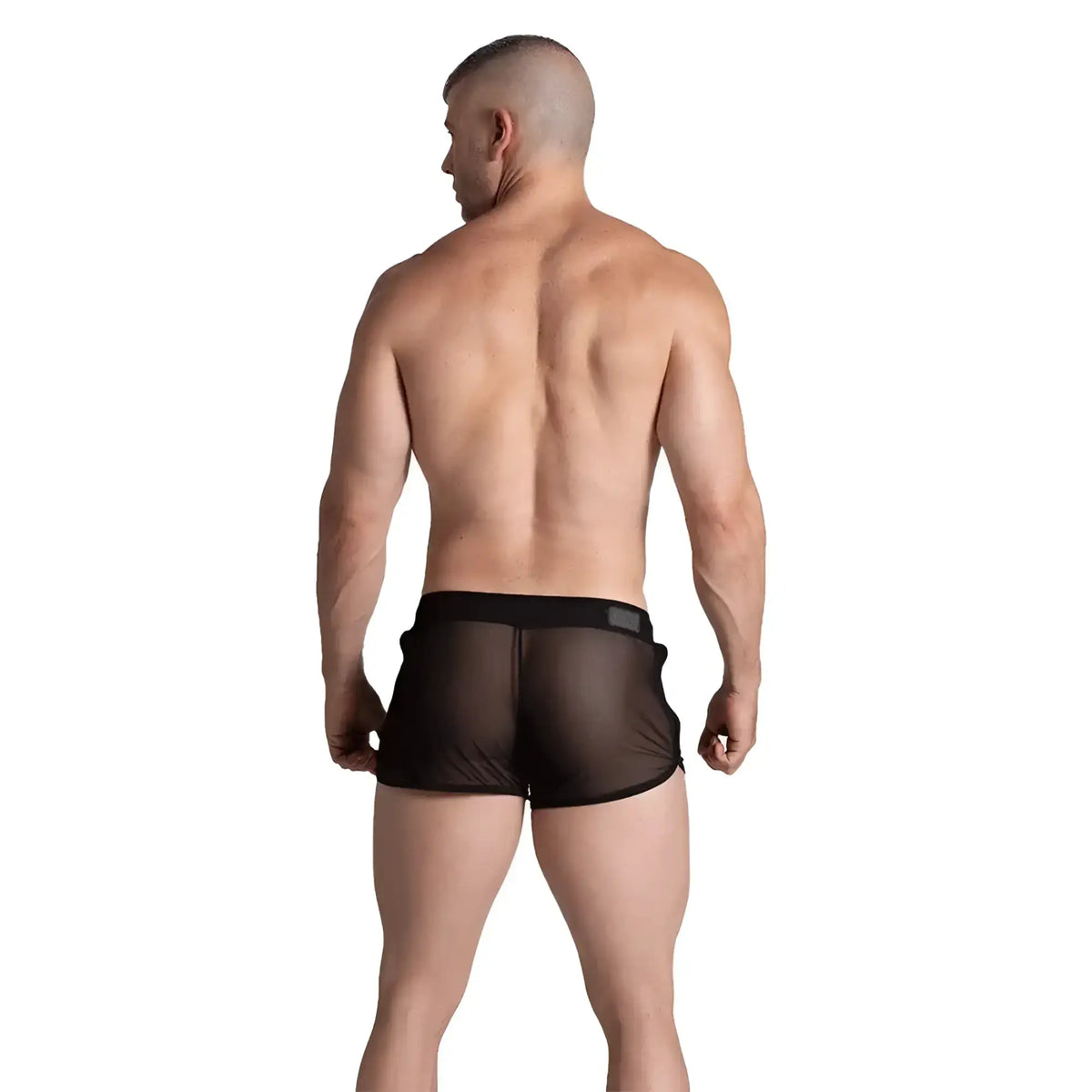 Gigo Bahia black hotshort sheer mesh briefs with a solid black waistband front view