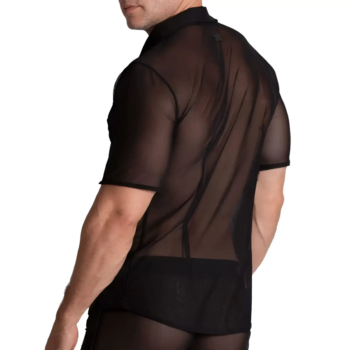 Gigo Bahia black shirt sheer short-sleeved collar detail in lightweight breathable fabric for stylish wear