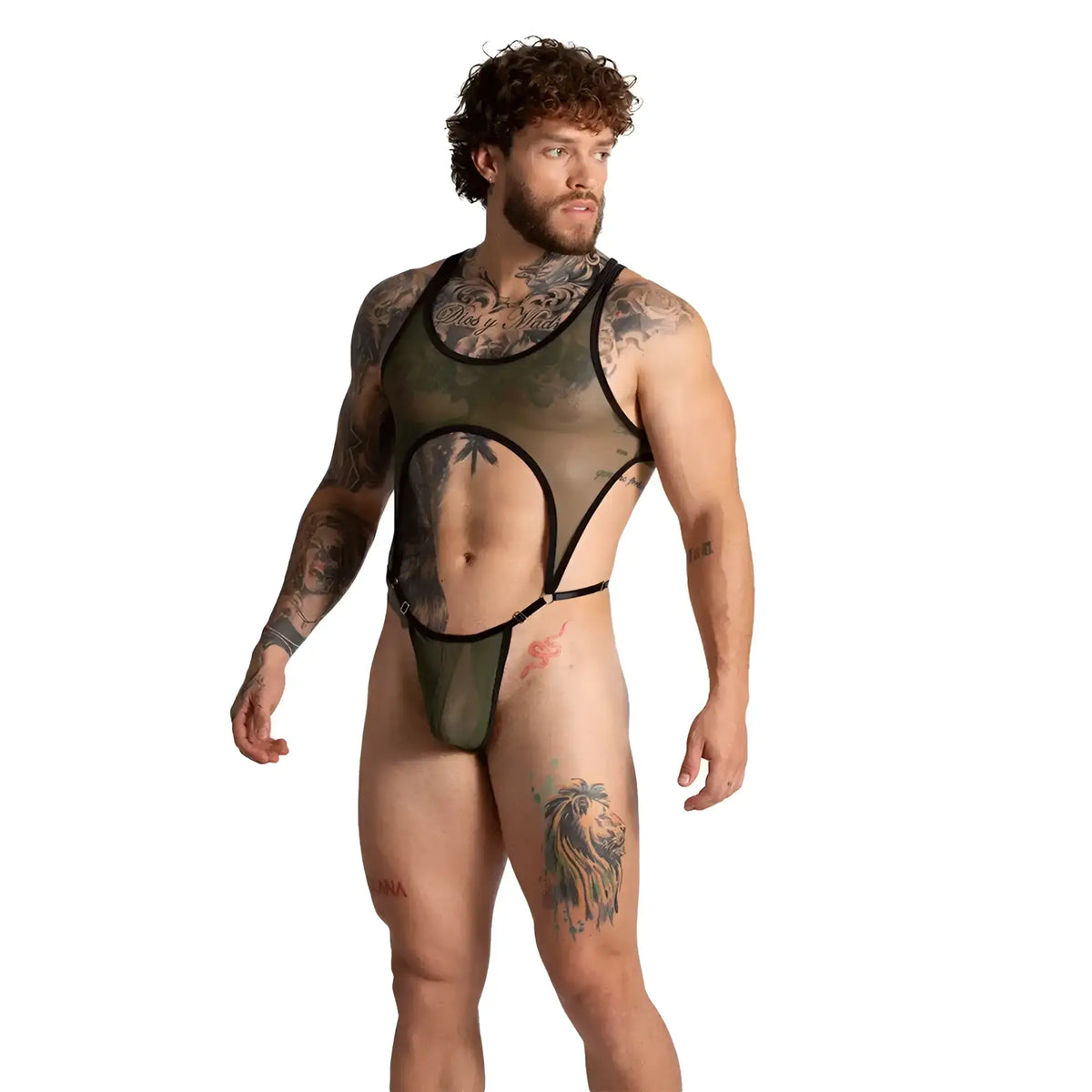Black mesh bodysuit with cut-out design and adjustable straps from gigo bahia green body collection