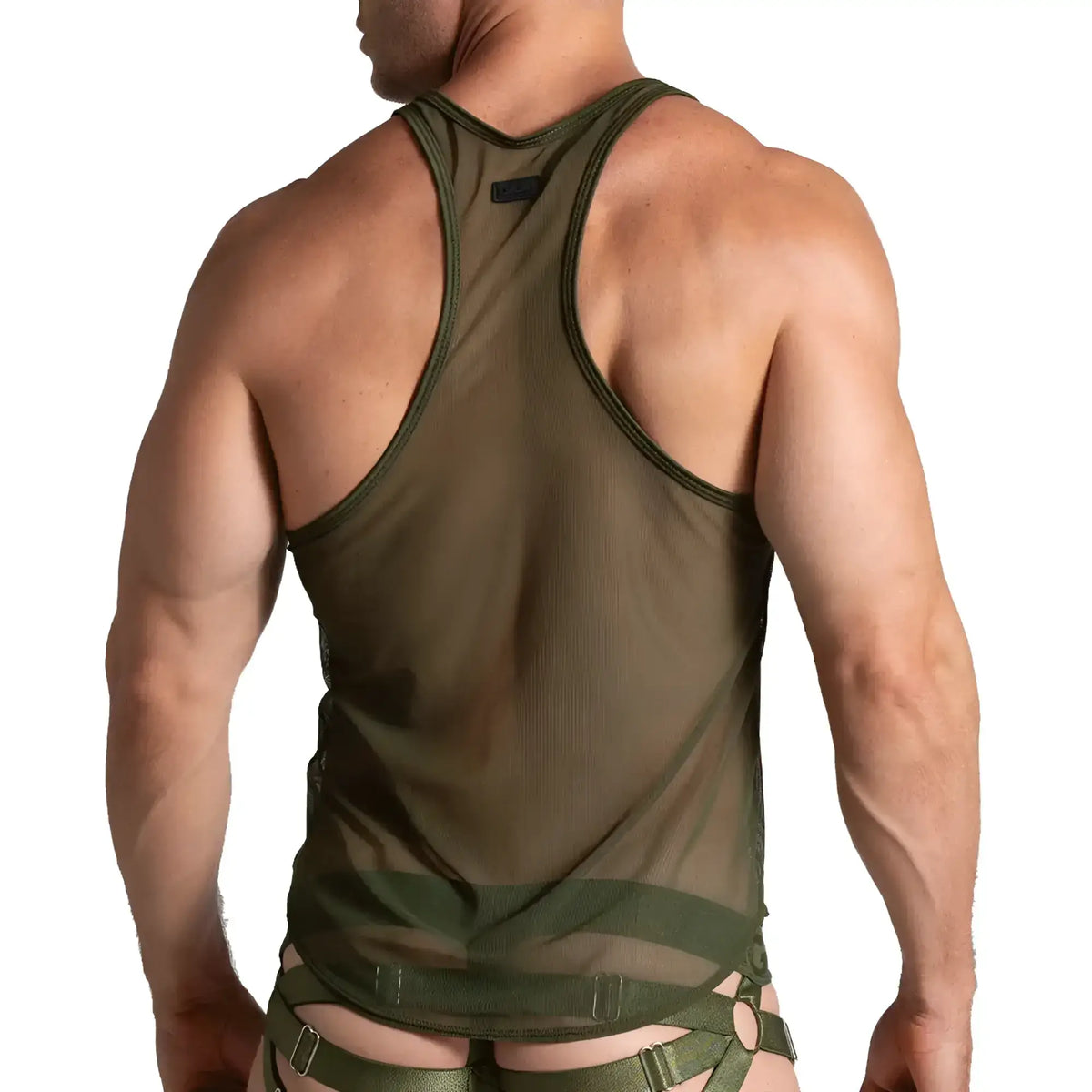 Gigo Bahia green tank olive green mesh tank top with reinforced straps and subtle brand tag at the neckline