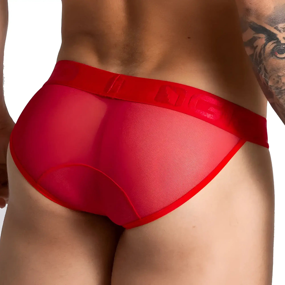 Red mesh briefs gigo bahia with a solid red waistband made from breathable mesh fabric