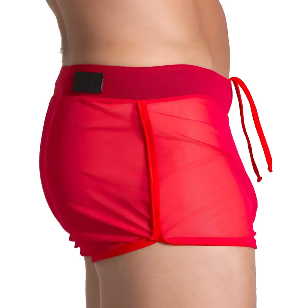Gigo Bahia red hotshort red mesh shorts with solid red waistband and matching drawstring for active wear
