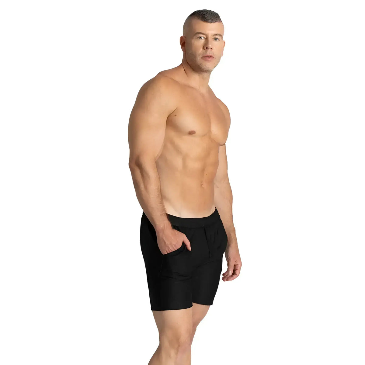 Black athletic shorts gigo belucci with sleek form fitting design and side pockets for comfortable wear