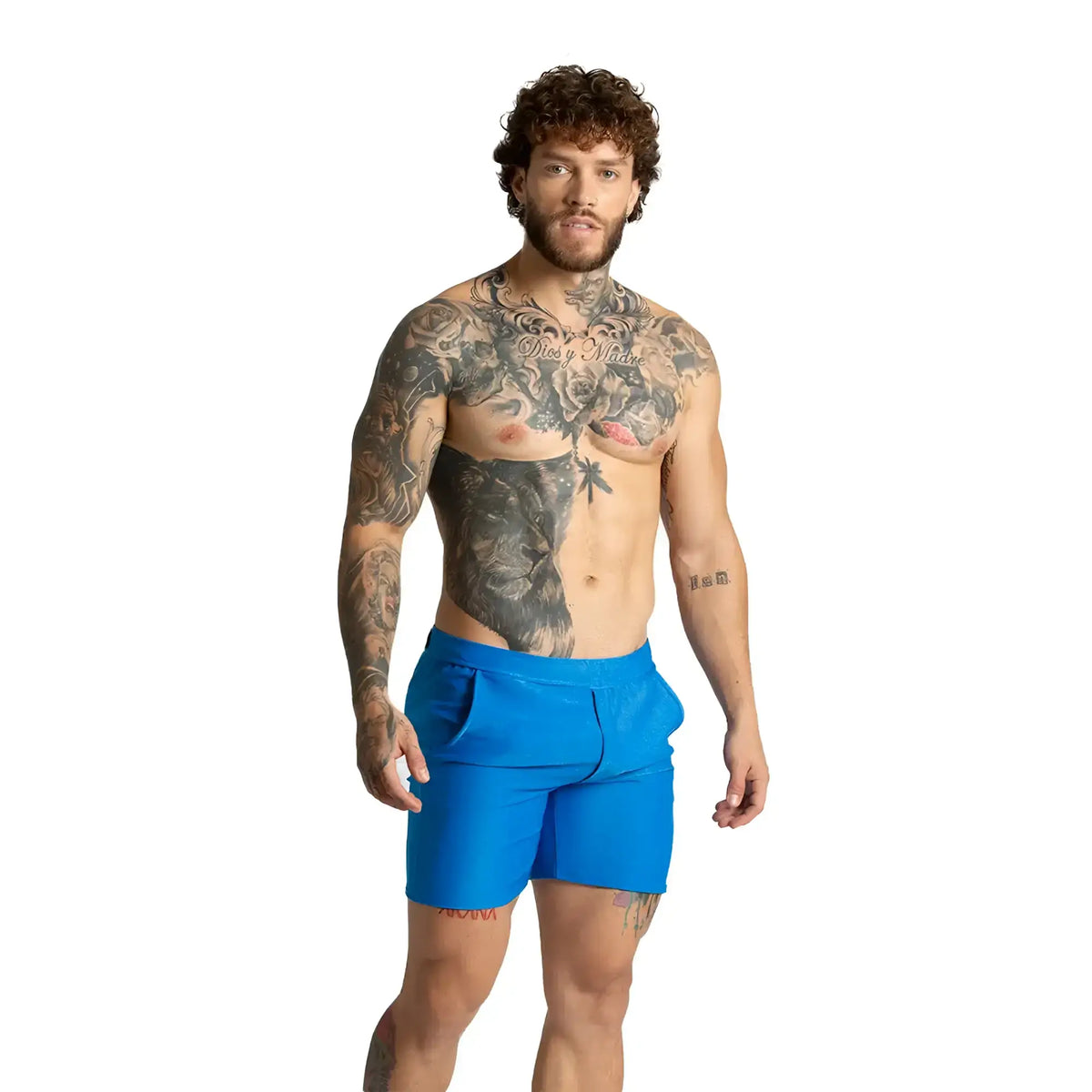 Gigo Belucci blue shorts with vibrant blue colour, sleek modern design, and visible side pockets for athletic use