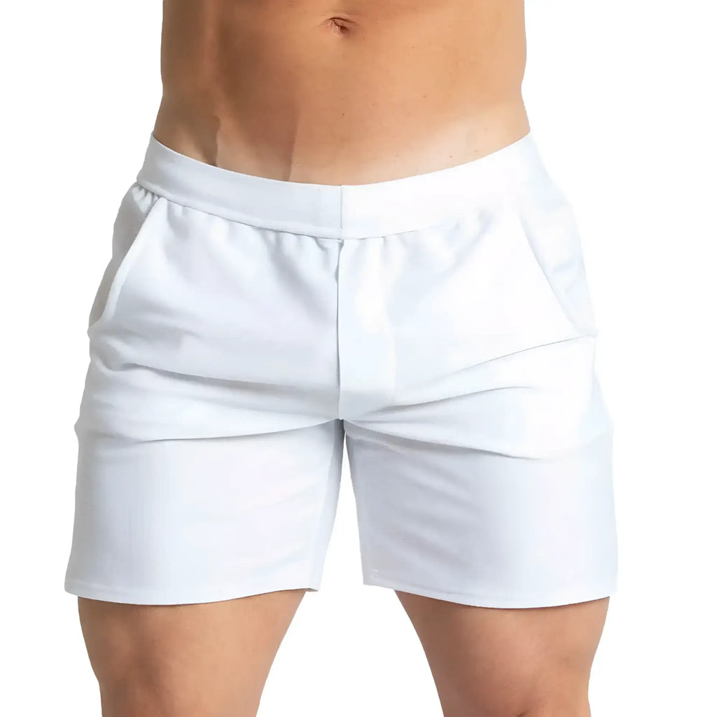 Gigo Belucci white athletic shorts with elastic waistband and clean minimalist design for active wear