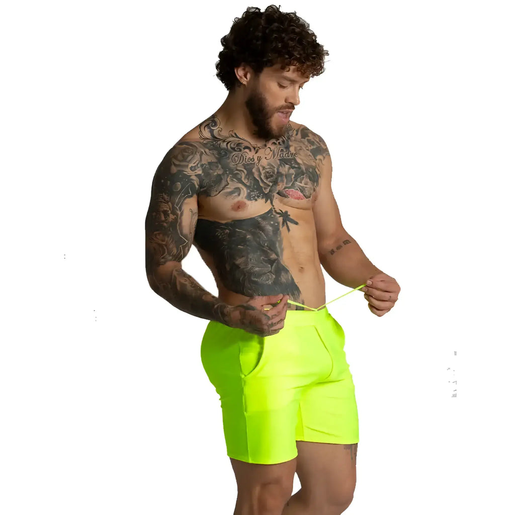Neon green gigo belucci yellow short athletic shorts with sleek modern design and side pockets for active wear