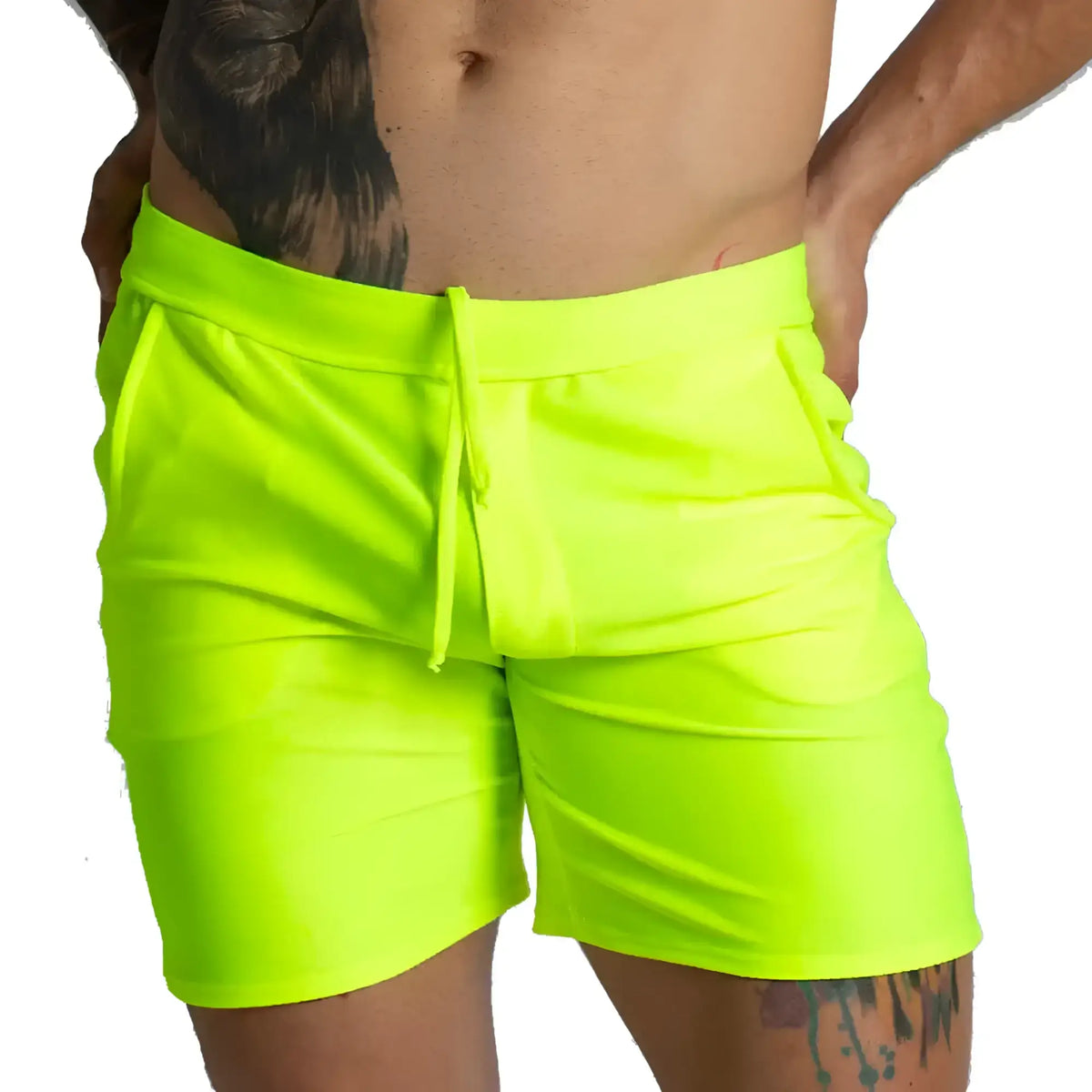 Neon green gigo belucci yellow short athletic shorts with drawstring waistband and side pockets for activewear