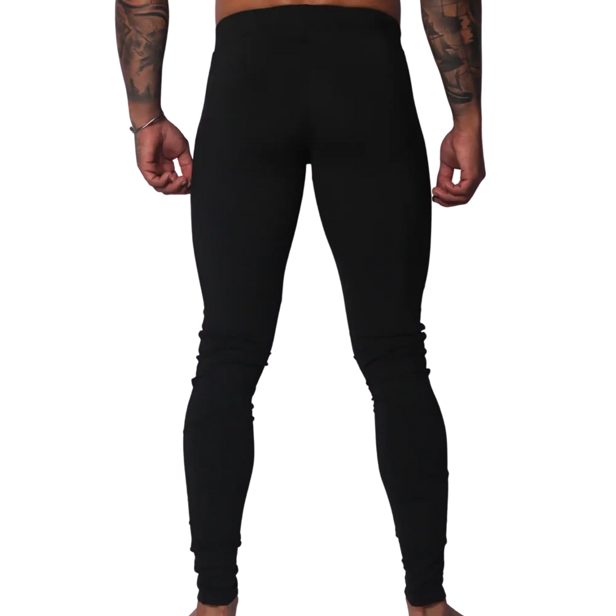 Back view of Gigo black, high-waisted, form-fitting Lycra leggings with a seamless, athletic design.