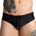 Gigo Brazilian black swim brief with drawstring waistband and silver-toned aglets for comfortable fit