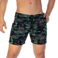 MenÃ¢â‚¬â„¢s gigo camo green beachwear swim trunks with green camouflage print and drawstring waistband for beach use