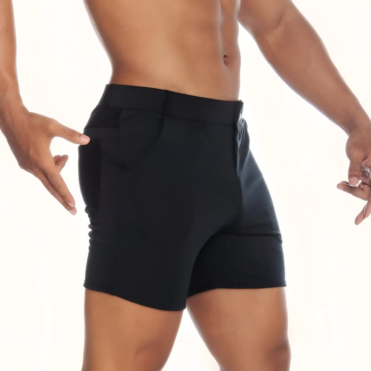 Gigo Cargo black short with sleek form-fitting design and subtle side pockets made for athletic use