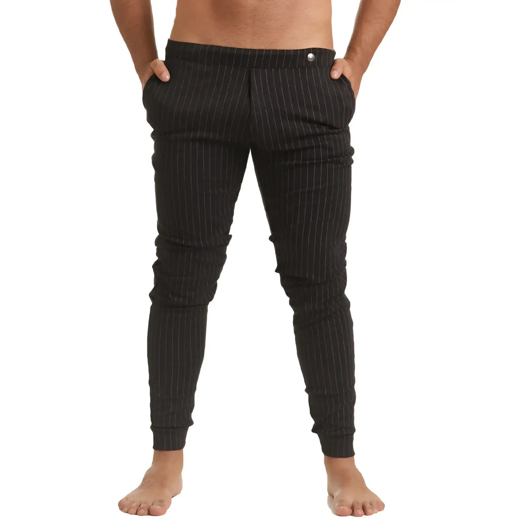 Gigo casual black sportpants slim fit pinstripe jogger pants with elastic cuffs for comfortable activewear