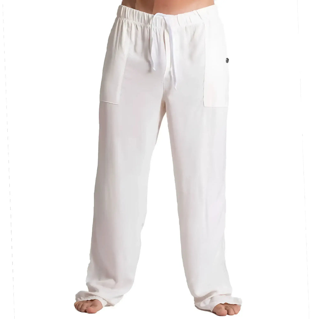 Gigo Chalis beige pants white loose fitting with elastic waistband drawstring and two large side pockets