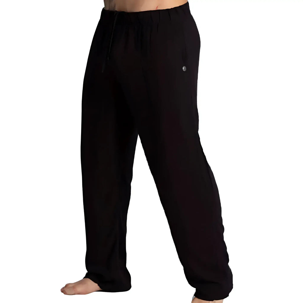 Gigo Chalis black drawstring pants with soft stretchy fabric and subtle side pockets for comfortable wear