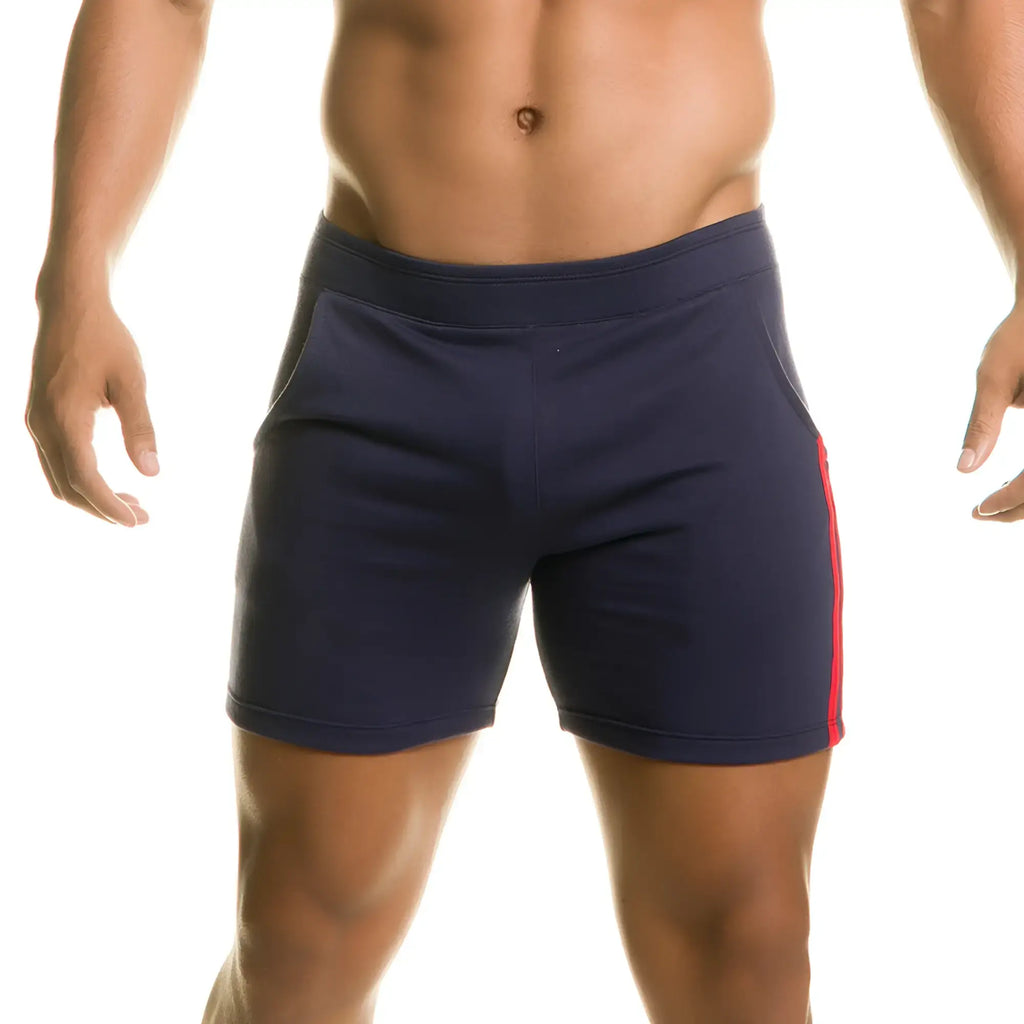 Gigo chari blue short navy blue athletic shorts with red side stripe designed for sports and casual wear
