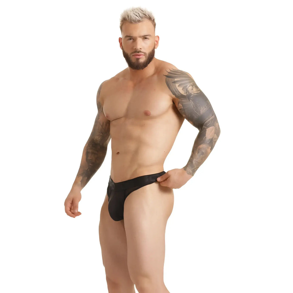 Black form-fitting gigo clandestine brief gstring with sleek minimalist design ideal for everyday comfort