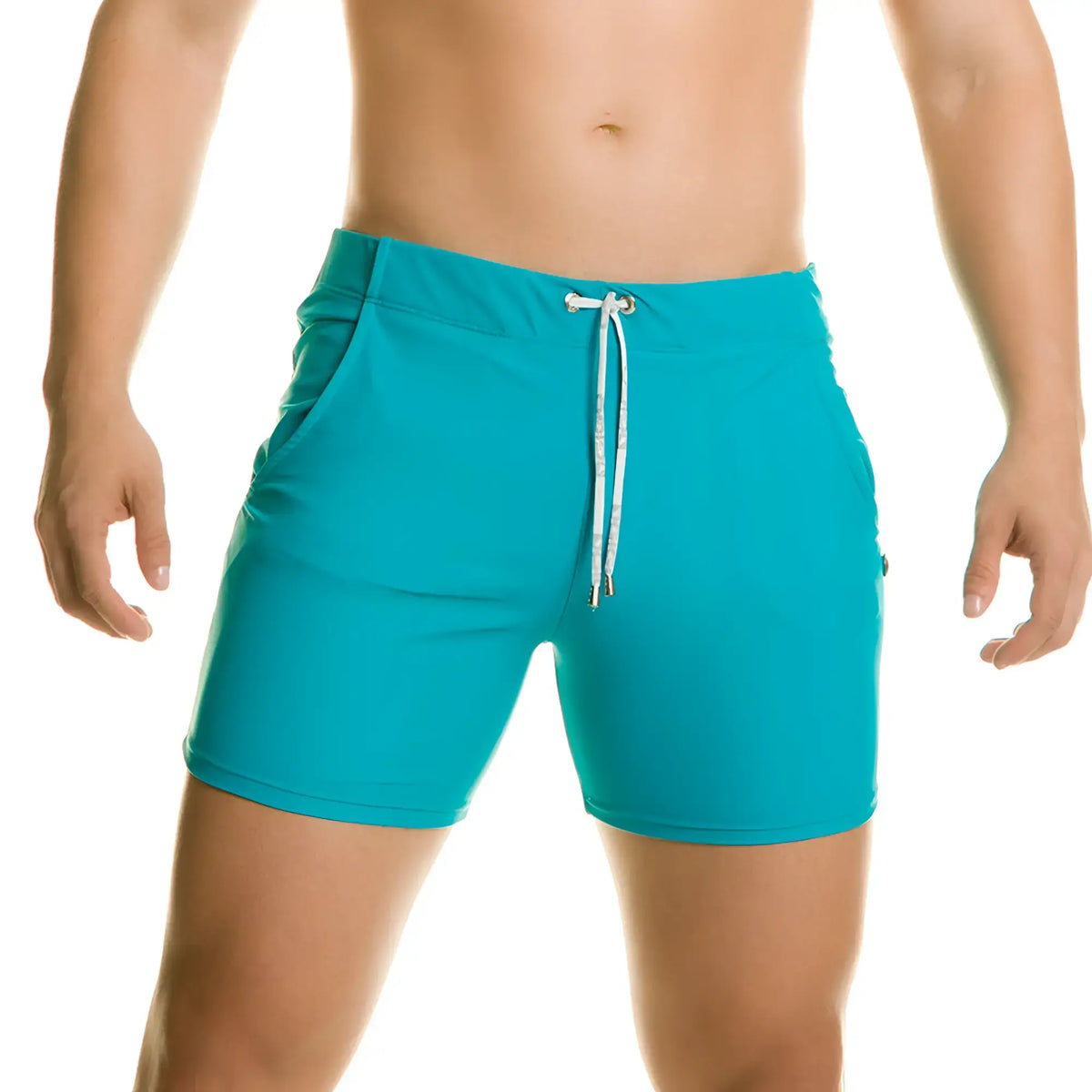 Turquoise gigo classic blue beachwear athletic shorts with white drawstring and side pockets for casual wear