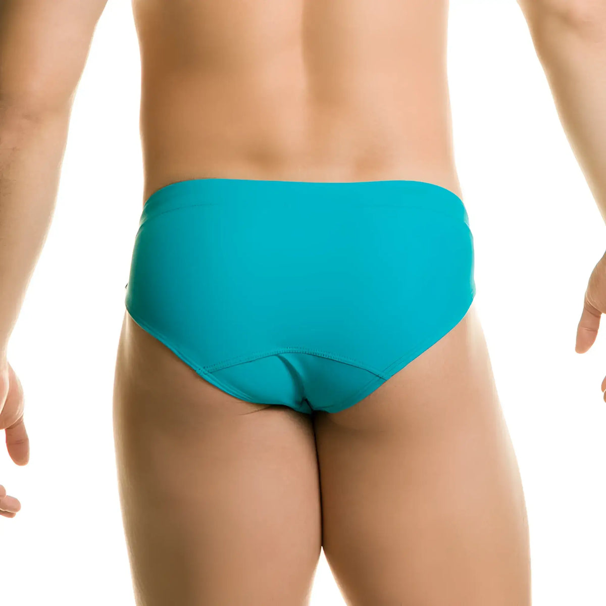 A vibrant turquoise gigo classic blue swim brief with smooth form-fitting design for swimming and beach use