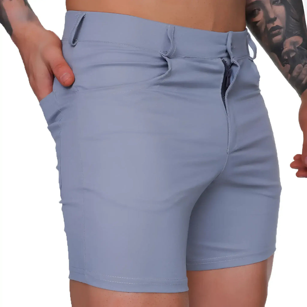 Light blue slim-fit Gigo Classic Forever Gray shorts with drawstring waist and subtle stitching details