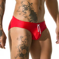 Gigo classic red swim brief with white drawstring and metallic silver hardware for swimwear use