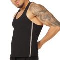 Gigo Club black athletic tank top with a vertical gray stripe down the side for workout and casual wear