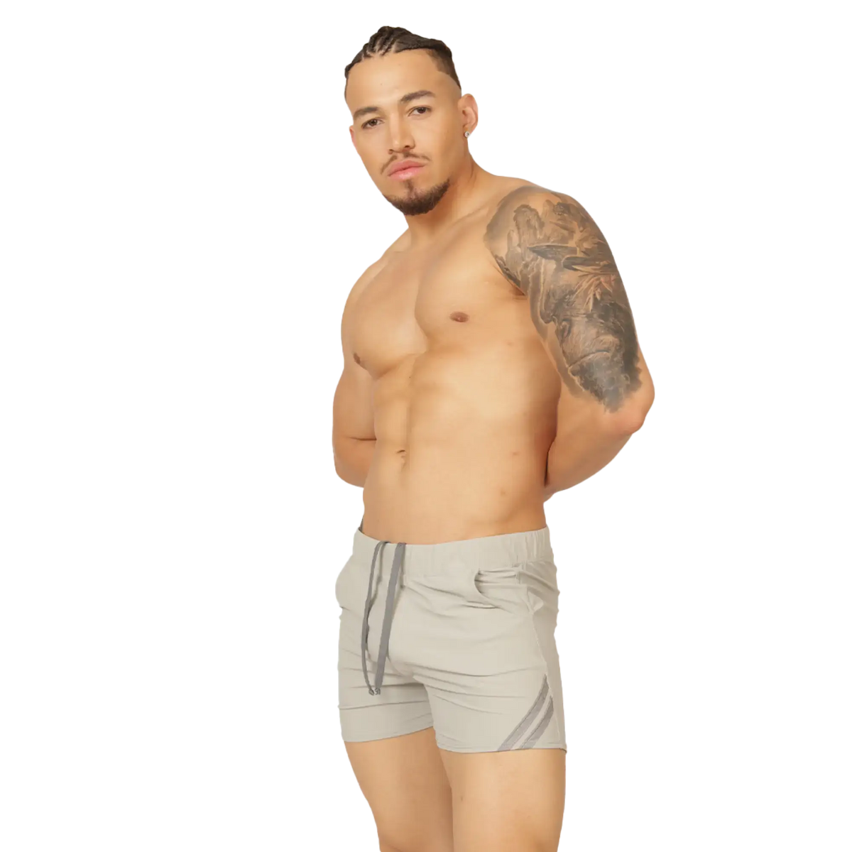 Gigo club gray short light gray athletic shorts with drawstring waistband and subtle diagonal side stripes