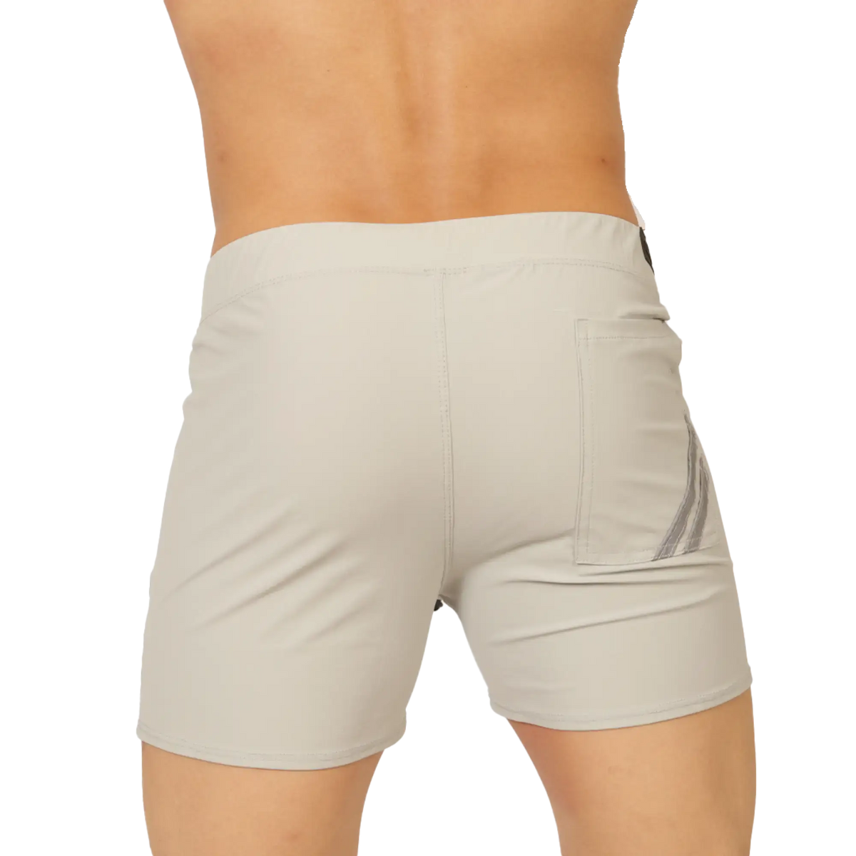 Beige gigo club gray short athletic shorts with sleek form-fitting design and subtle gray side stripes