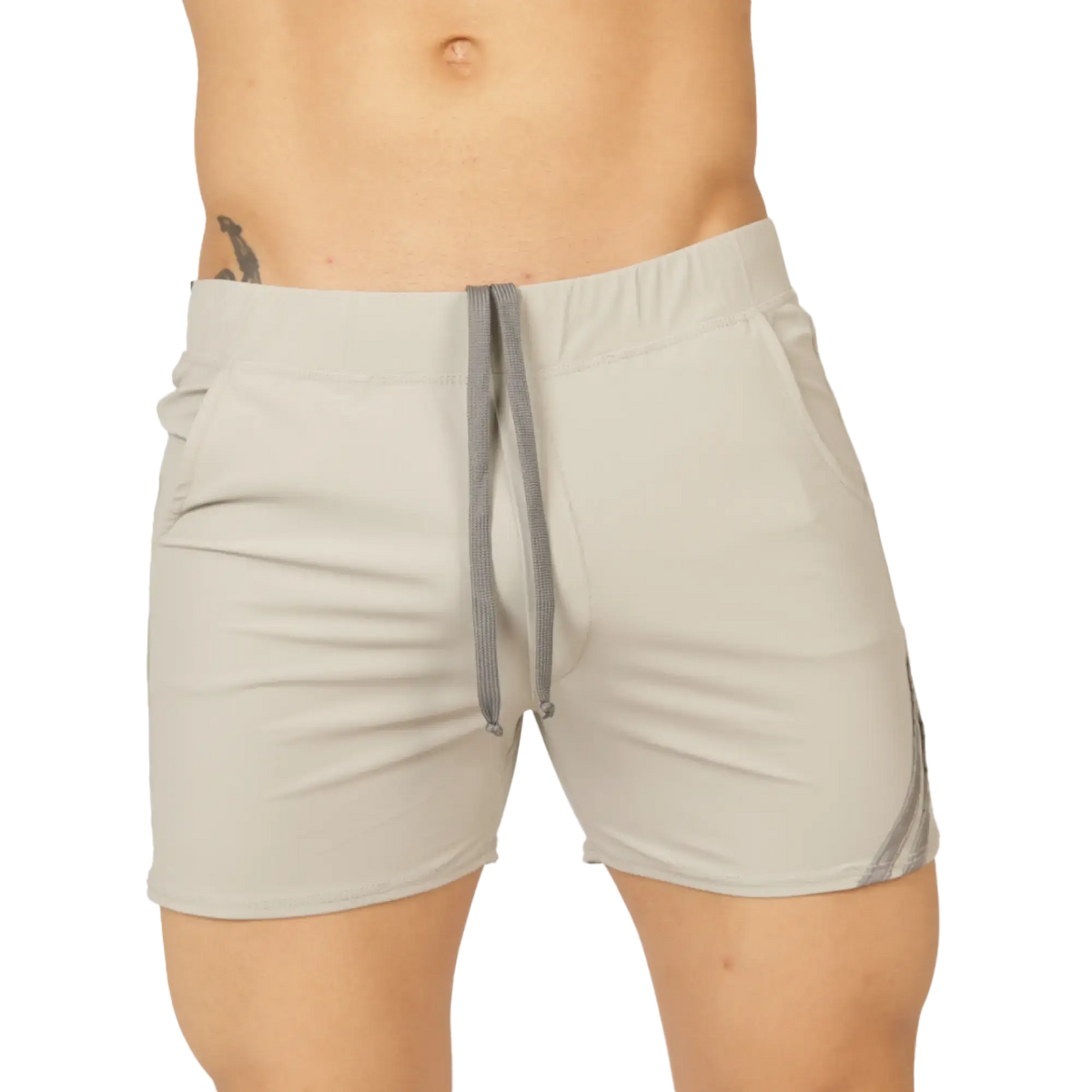 Gigo Club gray light gray athletic shorts with matching drawstring and subtle side stripes for active wear