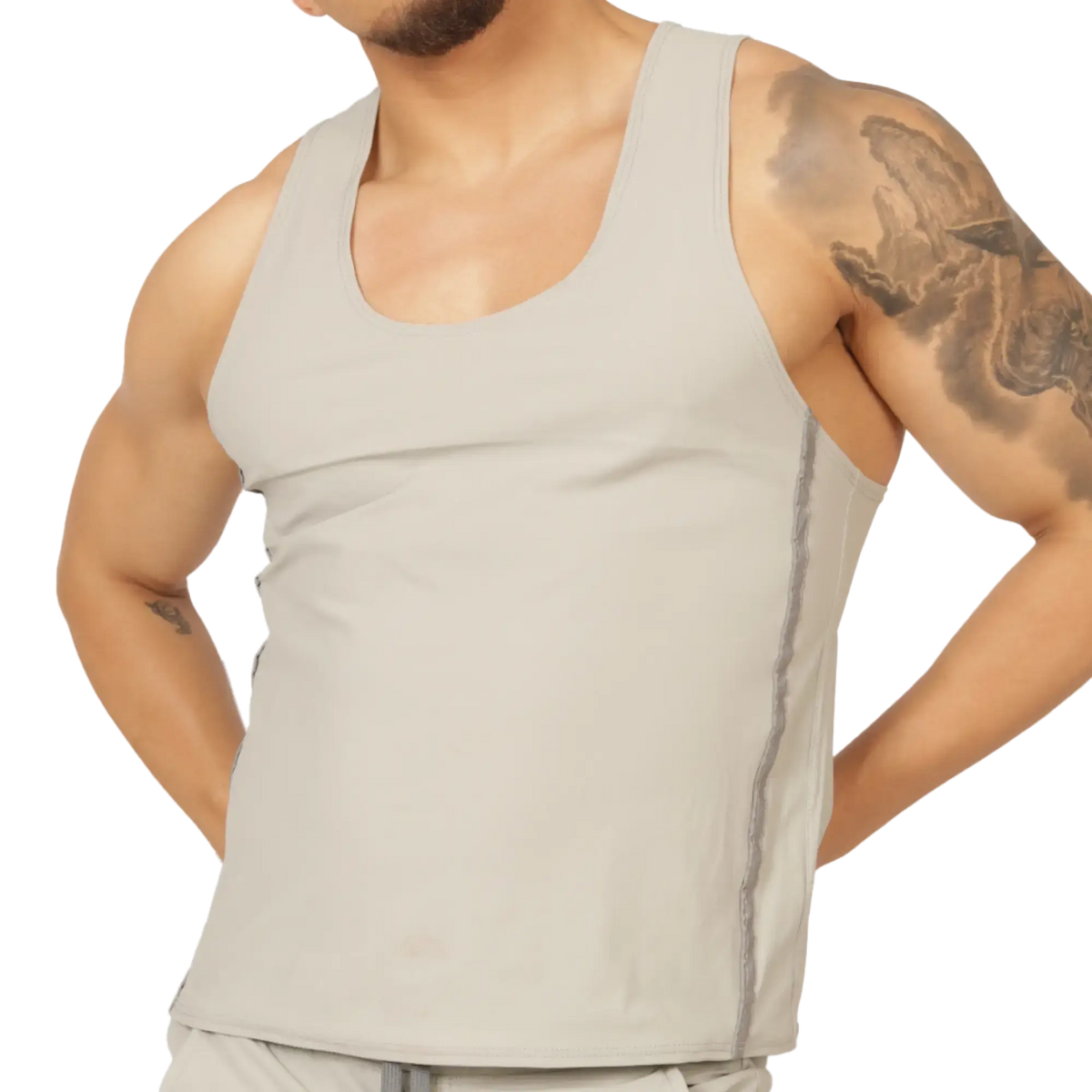 A sleek light gray Gigo Club tank top with subtle side seam detail perfect for casual wear