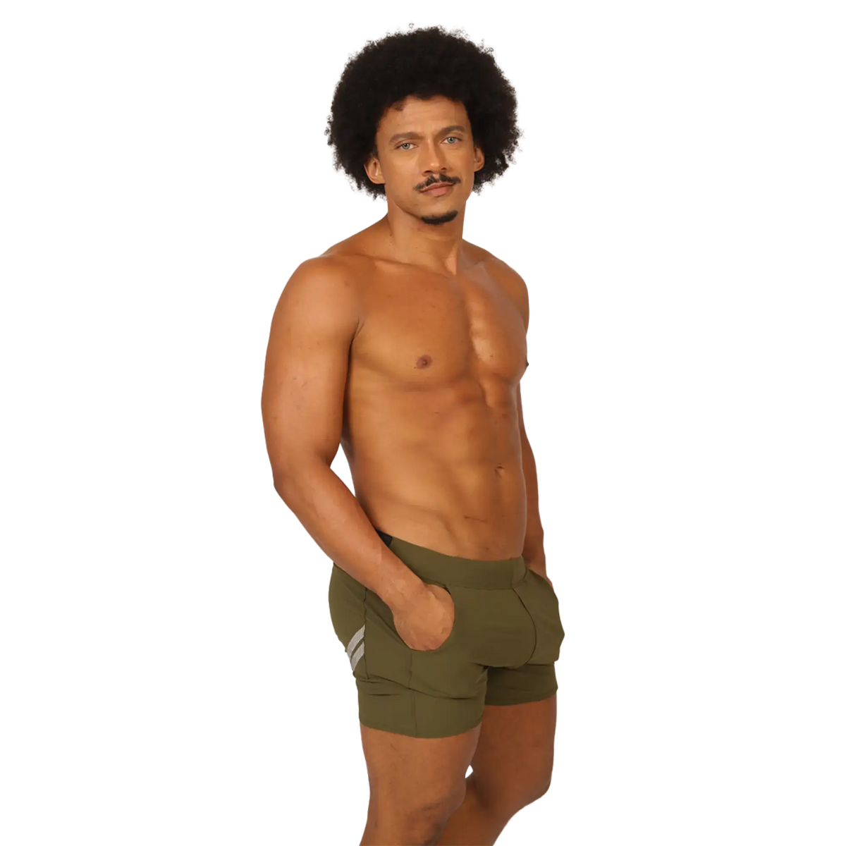 Olive green gigo club athletic shorts with white side stripes designed for comfortable active wear