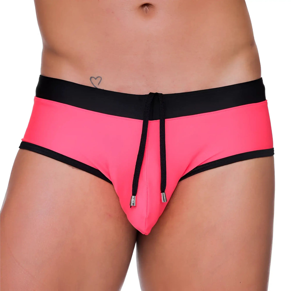 Gigo colonial candy swim trunk bright pink swim trunks with black elastic waistband and matching drawstring