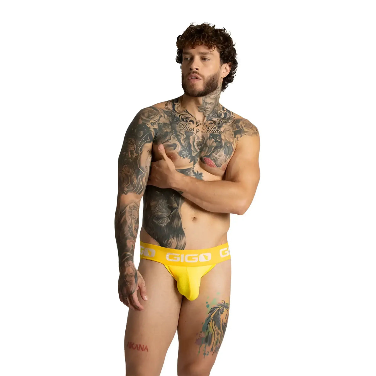 Bright yellow Gigo colours yellow jock briefs with a bold contrasting logo band for comfortable everyday wear