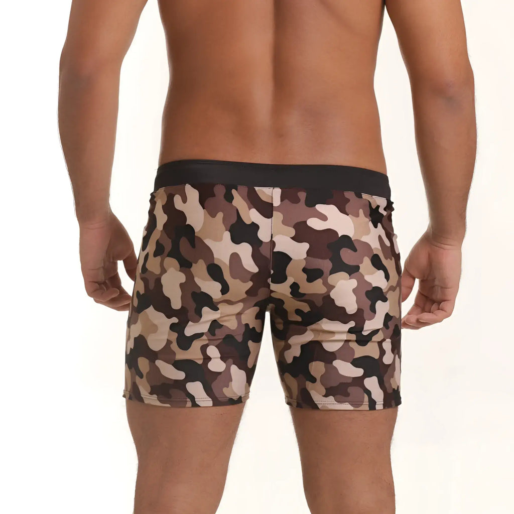 MenÃ¢â‚¬â„¢s camouflage pattern briefs with black waistband in gigo combat brown beachwear for casual wear