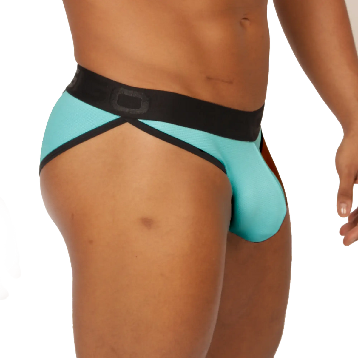Turquoise and black gigo cool blue brief athletic briefs with supportive contoured design for active wear