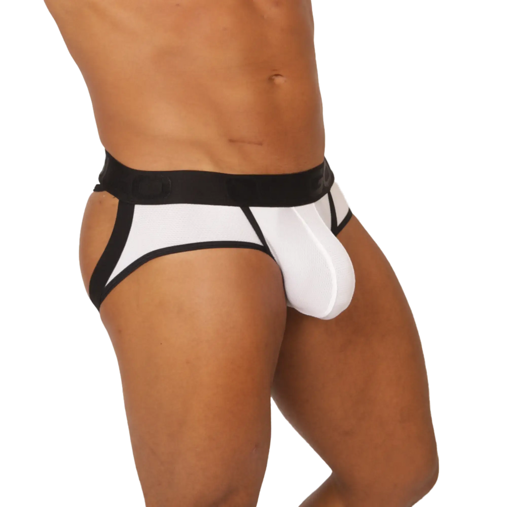 Gigo cool white jock thong athletic briefs in white and black with supportive contoured design for active wear