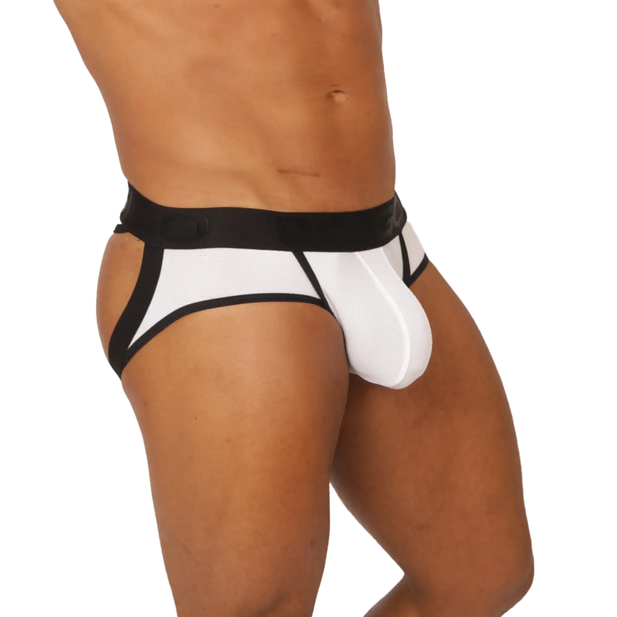 Gigo cool white jock thong athletic briefs in white and black with supportive contoured design for active wear