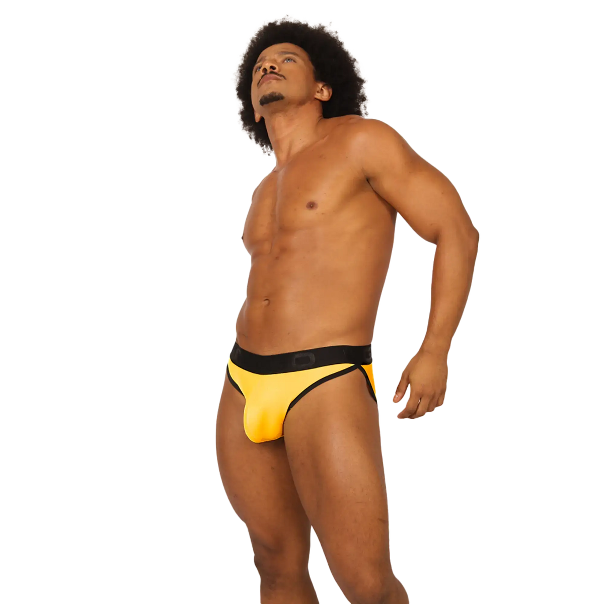 Bright yellow Gigo Cool athletic briefs with black waistband and trim designed for active wear