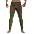 Gigo core green leggings in olive with bold red diagonal stripes on outer thighs for athletic wear