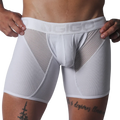 White Gigo trunk in ribbed material with sheer mesh side panels and a branded elastic waistband.