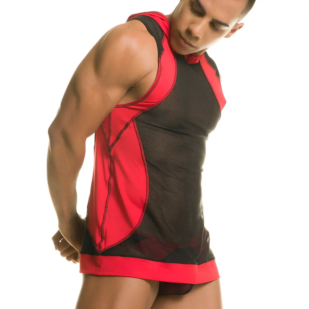 Red and black mesh athletic hooded top from gigo destructive red hoody tshirt collection for active wear