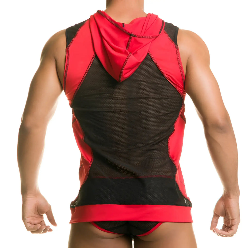 Gigo destructive red hoody tshirt red and black mesh hoodie tank top with sleek athletic design for activewear