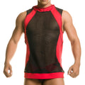 Red and black mesh sleeveless top with hood from gigo destructive red hoody tshirt product collection