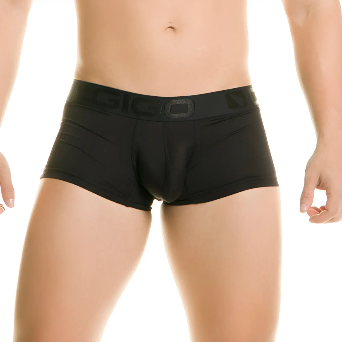 Black gicio menÃ¢â‚¬â„¢s briefs in smooth form-fitting fabric with subtle waistband branding from gigo diversity black trunk